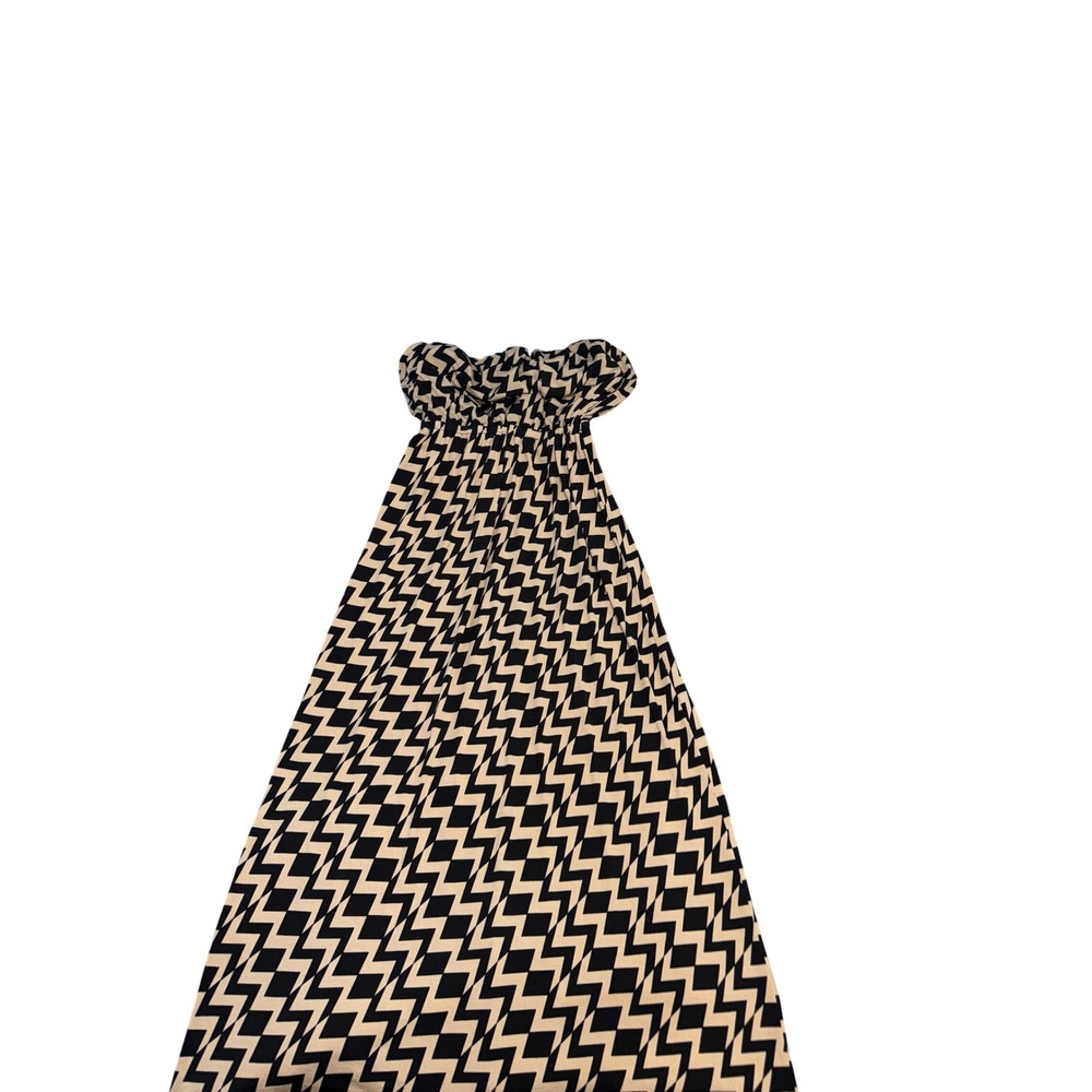 Trixxi Strapless Maxi Dress Geometric Print Black Beige Ruched Smocked XS - Picture 2 of 8